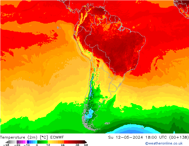 Temperatura (2m) ECMWF dom 12.05.2024 18 UTC