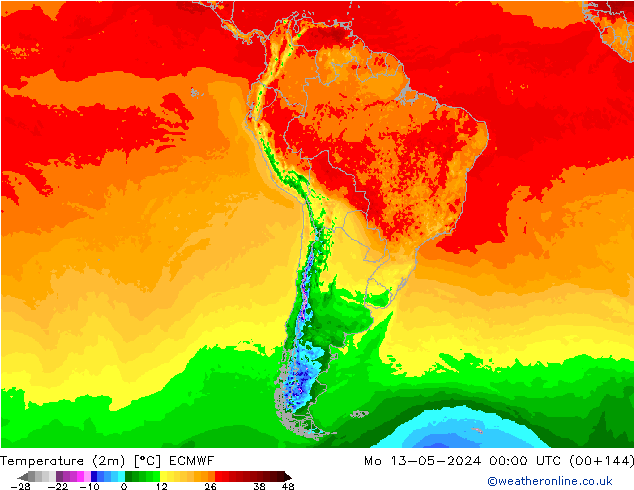 Temperature (2m) ECMWF Mo 13.05.2024 00 UTC