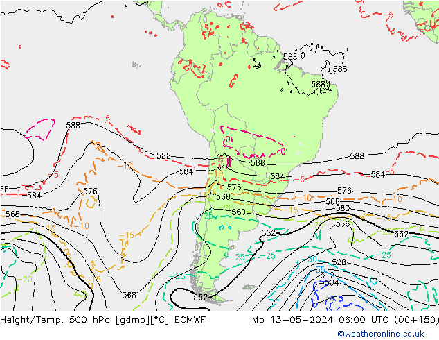 Yükseklik/Sıc. 500 hPa ECMWF Pzt 13.05.2024 06 UTC