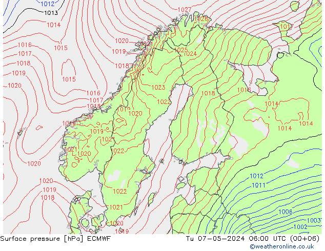 Bodendruck ECMWF Di 07.05.2024 06 UTC