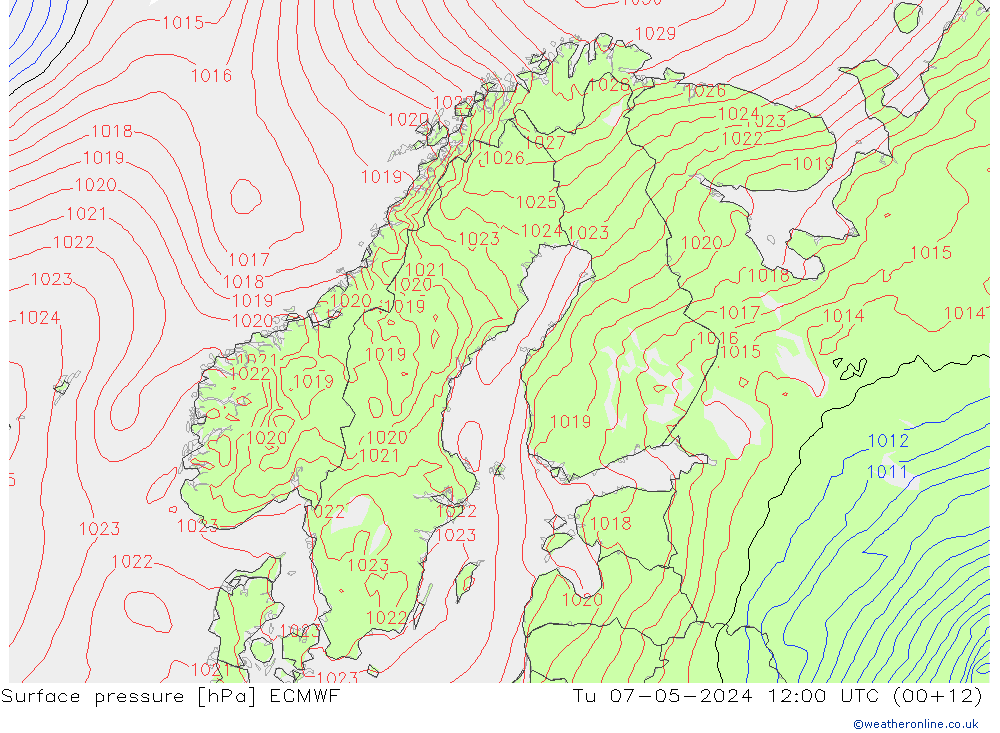 Bodendruck ECMWF Di 07.05.2024 12 UTC