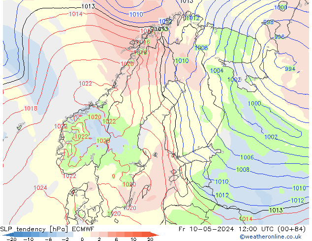 Tendance de pression  ECMWF ven 10.05.2024 12 UTC