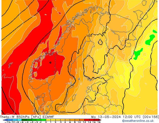 Theta-W 850hPa ECMWF Mo 13.05.2024 12 UTC