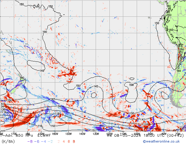 T-Adv. 850 hPa ECMWF mié 08.05.2024 18 UTC