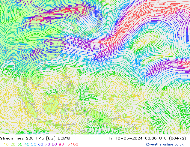 Streamlines 200 hPa ECMWF Fr 10.05.2024 00 UTC