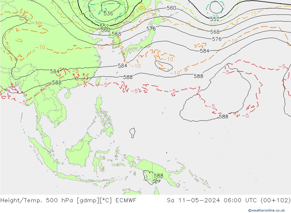 Hoogte/Temp. 500 hPa ECMWF za 11.05.2024 06 UTC