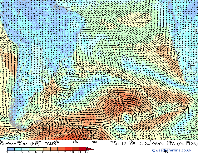 Surface wind (bft) ECMWF Su 12.05.2024 06 UTC