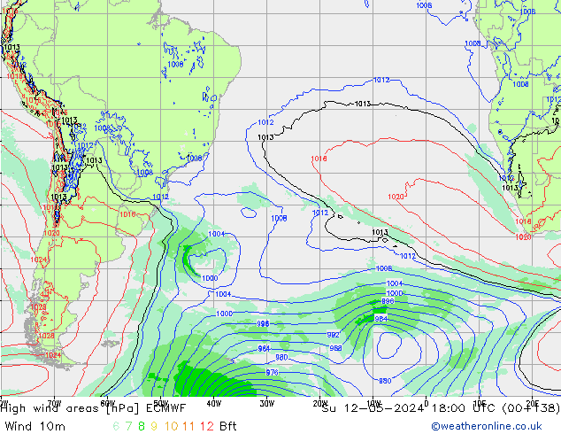 High wind areas ECMWF Su 12.05.2024 18 UTC