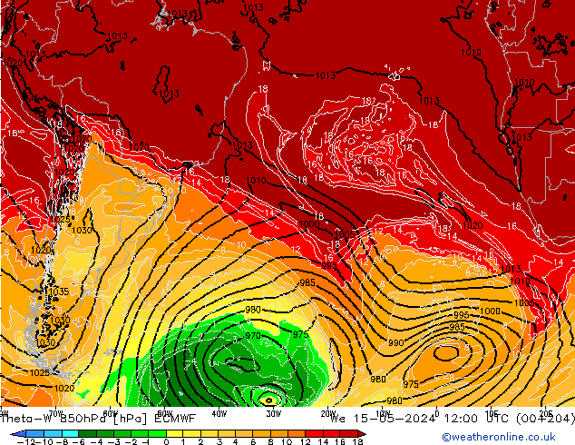 Theta-W 850hPa ECMWF We 15.05.2024 12 UTC