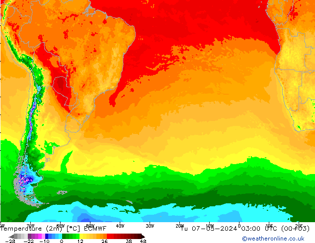 température (2m) ECMWF mar 07.05.2024 03 UTC