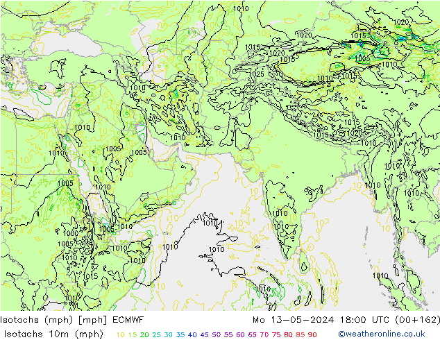 Isotachs (mph) ECMWF Mo 13.05.2024 18 UTC