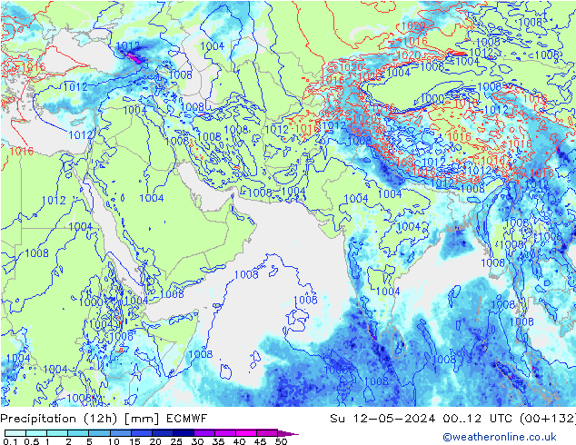 Precipitation (12h) ECMWF Su 12.05.2024 12 UTC