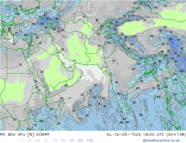 RH 850 hPa ECMWF Su 12.05.2024 18 UTC