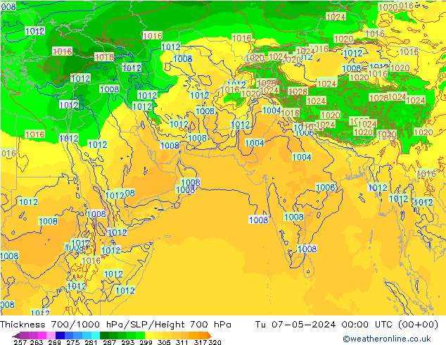 Thck 700-1000 hPa ECMWF mar 07.05.2024 00 UTC