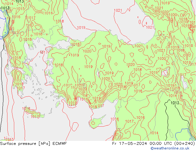 Presión superficial ECMWF vie 17.05.2024 00 UTC