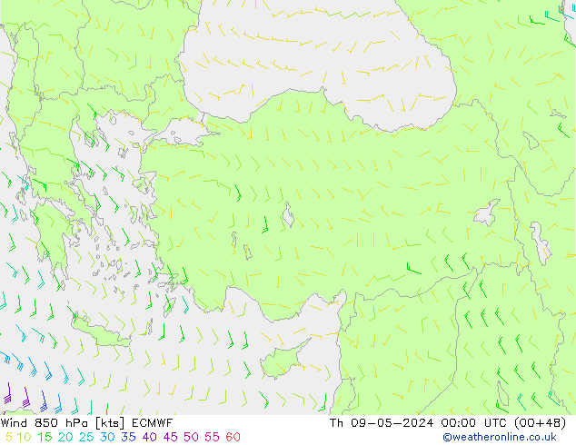 Wind 850 hPa ECMWF Th 09.05.2024 00 UTC