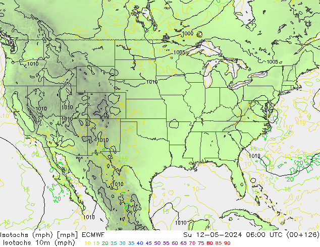 Izotacha (mph) ECMWF nie. 12.05.2024 06 UTC