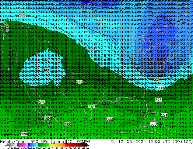 Z500/Rain (+SLP)/Z850 ECMWF Su 12.05.2024 12 UTC