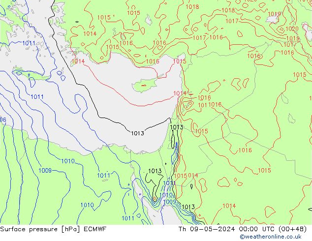 pressão do solo ECMWF Qui 09.05.2024 00 UTC