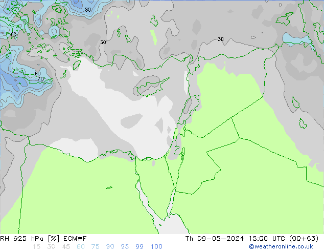 Humidité rel. 925 hPa ECMWF jeu 09.05.2024 15 UTC
