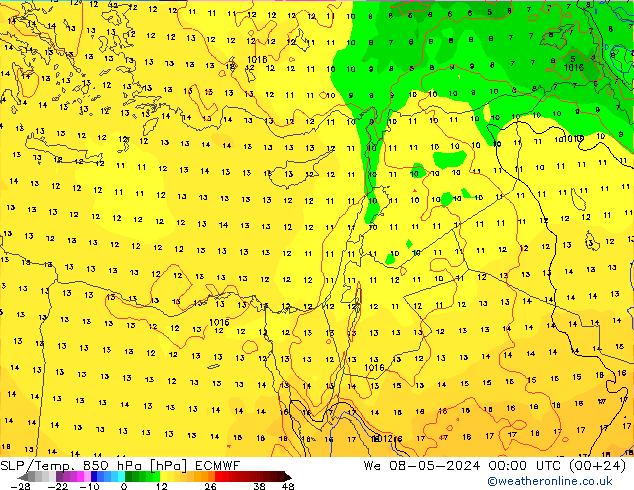 SLP/Temp. 850 hPa ECMWF St 08.05.2024 00 UTC