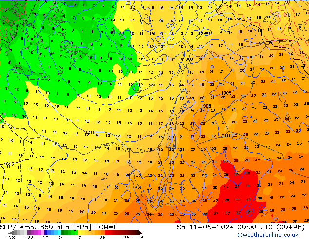 SLP/Temp. 850 hPa ECMWF Sa 11.05.2024 00 UTC