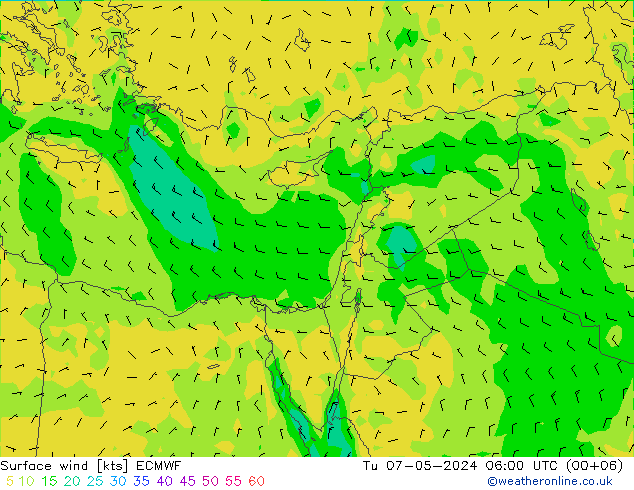 Vento 10 m ECMWF mar 07.05.2024 06 UTC