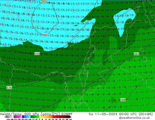 Z500/Rain (+SLP)/Z850 ECMWF сб 11.05.2024 00 UTC