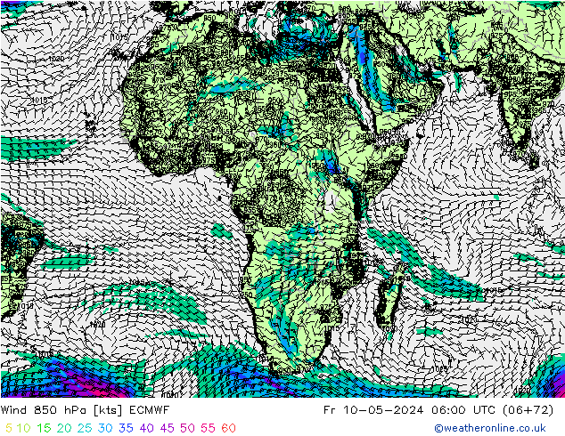 Wind 850 hPa ECMWF Fr 10.05.2024 06 UTC