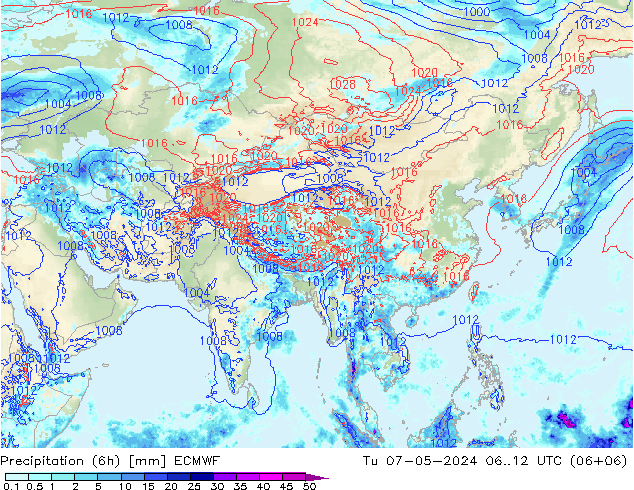 Z500/Rain (+SLP)/Z850 ECMWF вт 07.05.2024 12 UTC