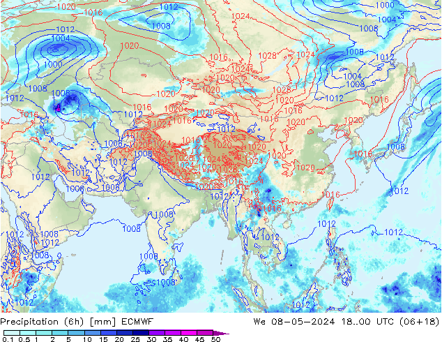 Precipitation (6h) ECMWF We 08.05.2024 00 UTC