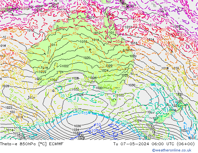 Theta-e 850hPa ECMWF  07.05.2024 06 UTC