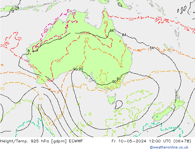 Height/Temp. 925 hPa ECMWF  10.05.2024 12 UTC