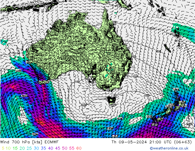 Wind 700 hPa ECMWF Th 09.05.2024 21 UTC