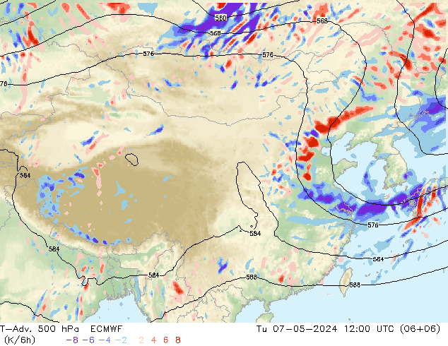 T-Adv. 500 hPa ECMWF 星期二 07.05.2024 12 UTC