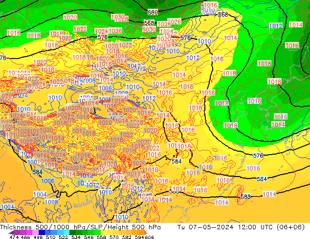 Thck 500-1000hPa ECMWF 星期二 07.05.2024 12 UTC