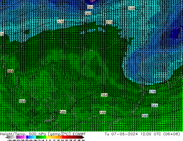 Height/Temp. 500 hPa ECMWF 星期二 07.05.2024 12 UTC