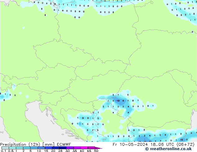 Precipitation (12h) ECMWF Pá 10.05.2024 06 UTC