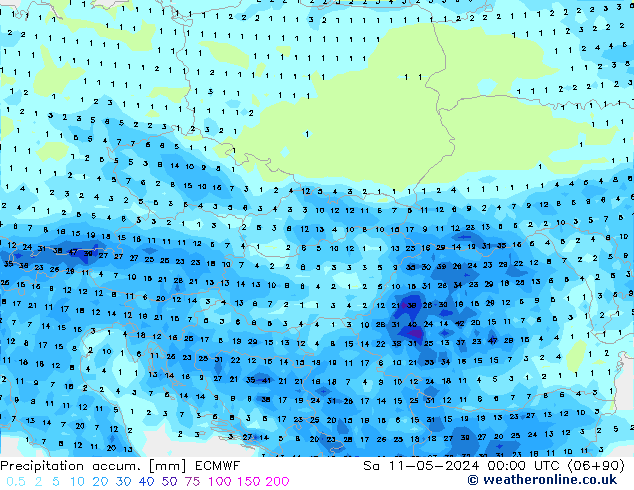 Precipitation accum. ECMWF Sa 11.05.2024 00 UTC