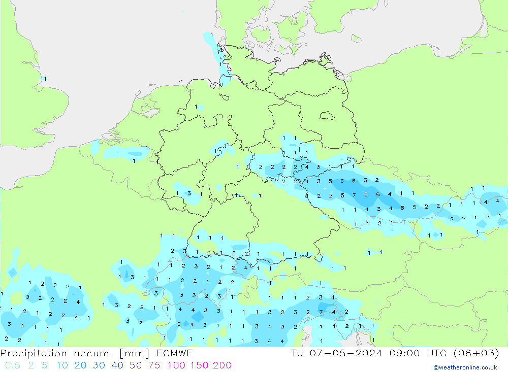 Precipitation accum. ECMWF mar 07.05.2024 09 UTC