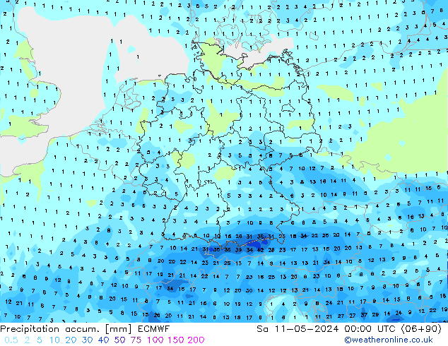 Precipitation accum. ECMWF Sa 11.05.2024 00 UTC