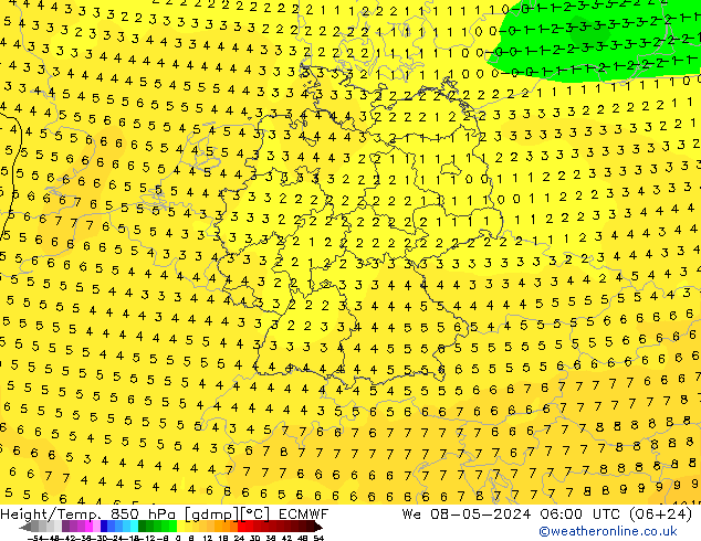 Height/Temp. 850 hPa ECMWF We 08.05.2024 06 UTC