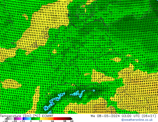 Temperaturkarte (2m) ECMWF Mi 08.05.2024 03 UTC