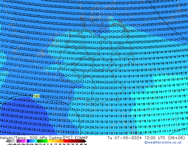 Z500/Rain (+SLP)/Z850 ECMWF вт 07.05.2024 12 UTC