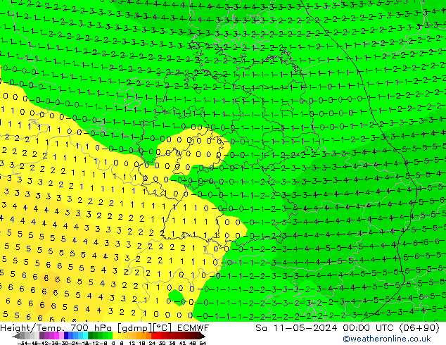 Height/Temp. 700 гПа ECMWF сб 11.05.2024 00 UTC