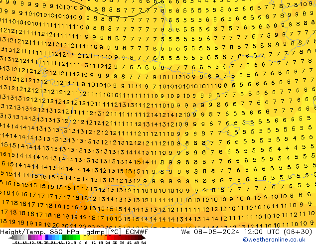 Z500/Rain (+SLP)/Z850 ECMWF mer 08.05.2024 12 UTC