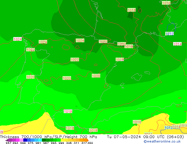 Espesor 700-1000 hPa ECMWF mar 07.05.2024 09 UTC