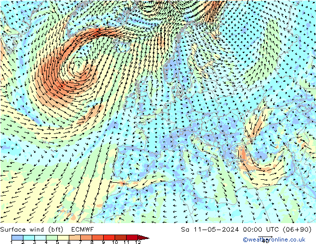 Surface wind (bft) ECMWF So 11.05.2024 00 UTC