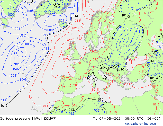 Bodendruck ECMWF Di 07.05.2024 09 UTC