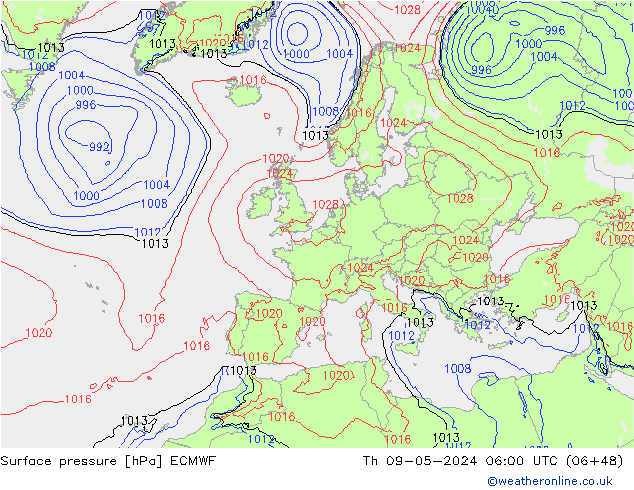 Bodendruck ECMWF Do 09.05.2024 06 UTC